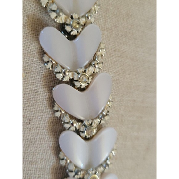 Vintage BSK Heart Shaped Moon Glow Thermoset Rhinestone  Bracelet Missing Stones - Picture 6 of 16